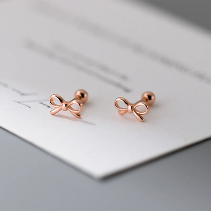 925 Sterling Silver Romantic Bow Screw Bead Piercing Stud Earrings for Women Fashion Simple Cute Girls Party Jewelry Gift