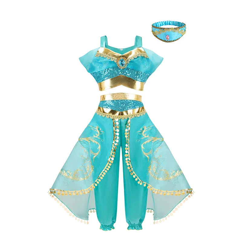 Jasmine Princess Dress for Girls Cosplay Aladdin Magic Lamp Costume Kids Halloween Birthday Carnival Party Vestidos