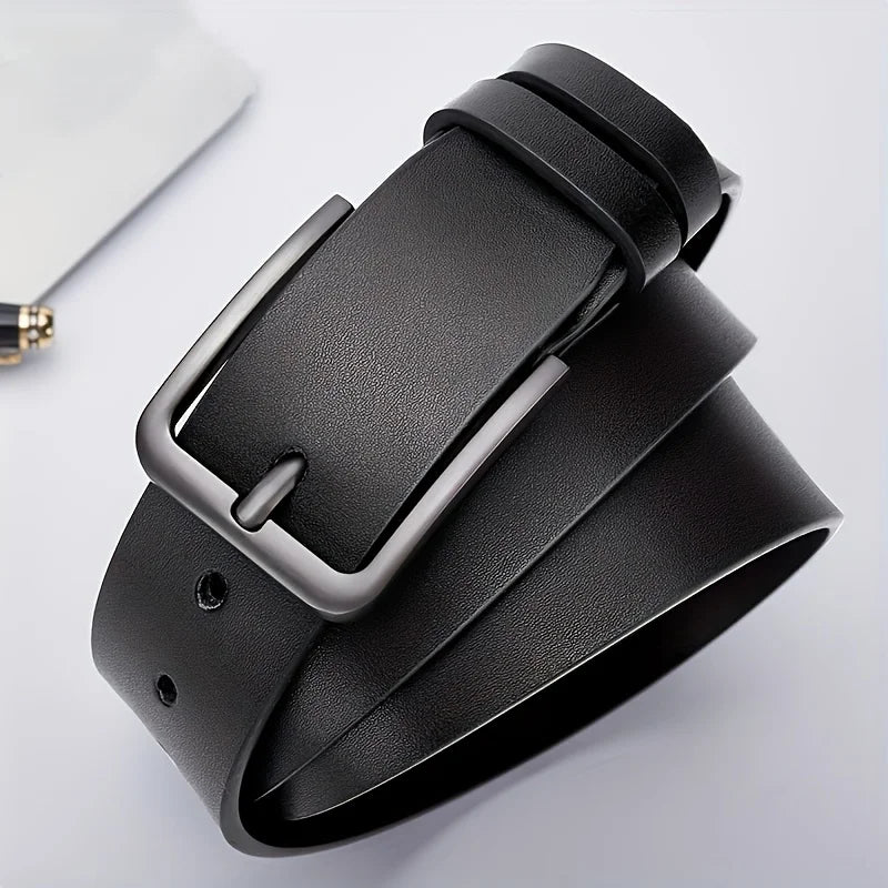 Vintage Square Alloy Buckle Men's Synthetic Leather Belt with Black, Casual & Business Style, Durable Accessory Vintage Belts