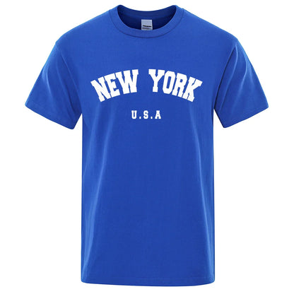 U.S.A New York USA City Street Printed T-Shirts For Men Loose Oversized T Shirt Fashion Breathable Short Sleeve Cotton Clothing