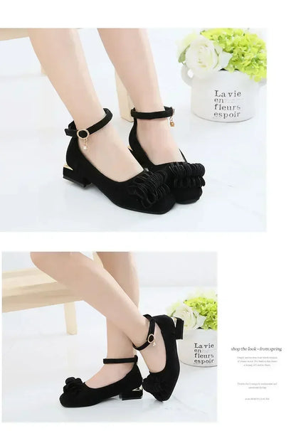 Fashion Girls Kids Children High Heeled Leathers Shoes Princess Sweet For Evening Party Show Children Leathers Shoes 27-37 Hot