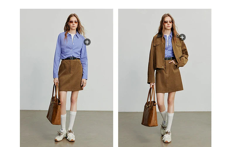 Women Midi Skirt 2025 Autumn New Retro Corduroy Elastic Waist Pure Cotton A Line Mini Skirt