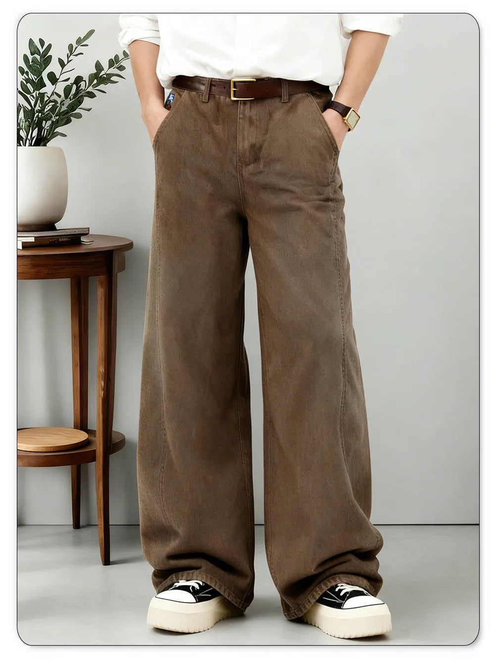 American Men's Retro Brown Ultra Baggy Wide Leg Jeans Street Casual Embroidery Oversized Men's Clothes Unisex Denim Pants