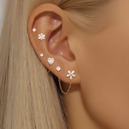 1PC 925 Sterling Silver Horse Eye Chain Tassel Zircon Drop Earrings For Women Ins Minimalism Geometric Earrings Gift