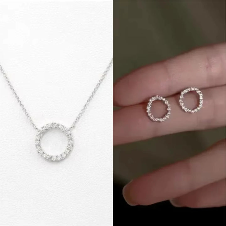Jewelry Simple Crystal Circle Pendant Necklace Golden Color Unique Women