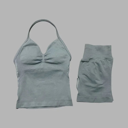 2 Piece Sports Set Women Seamless Yoga Tank With Removable Pads Top Scrunch Butt Workout Leggings Suit Gym Sports Sets