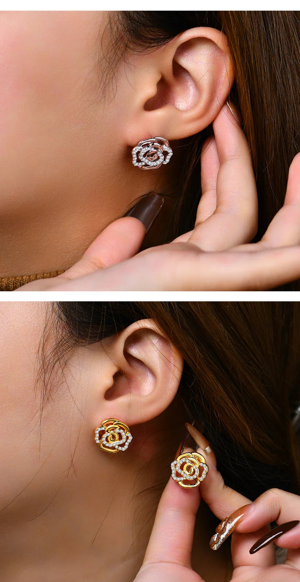 New Diamond Moissanite Stud Earrings for Women S925 Silver 18k Gold Plated Orginal Flower Wedding Jewelry Travel Gift