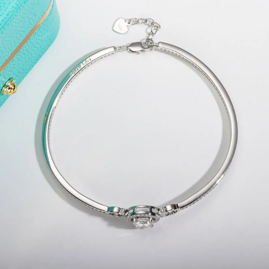 1ct D Color Moissanite Bracelet 925 Sterling Silver 18K White Gold Plated Adjustable Bangle for Women