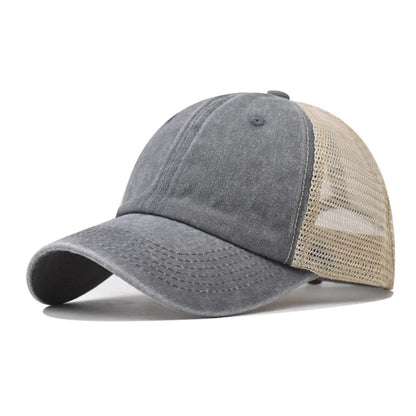Vintage Washed Cotton Baseball Cap Women Men UV Protection Breathable Mesh Cap Visor Adjustable Hip Hop Caps