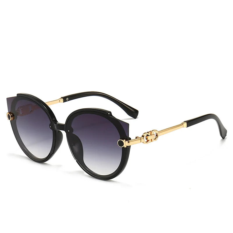Women Round Sunglasses Brand Designer Cat Eye Sun Glasses Men Vintage