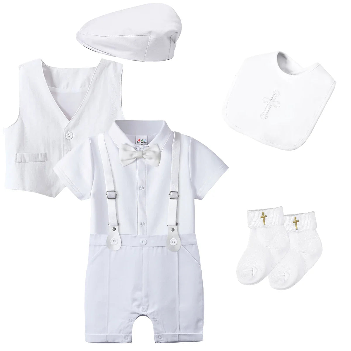 Baby Boys Baptism Outfit Infant Wedding Gentleman Set Christening Formal Birthday Party Suit Suspender Bow Tie Romper
