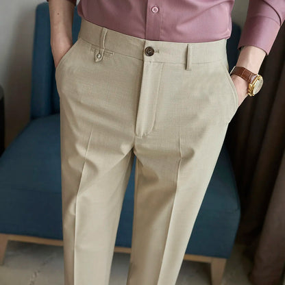 Spring Summer Korean Style Suit Pants Men Solid Color Slim Fit Smart Casual Suit Trousers Mens Youthful Vitality Full Length