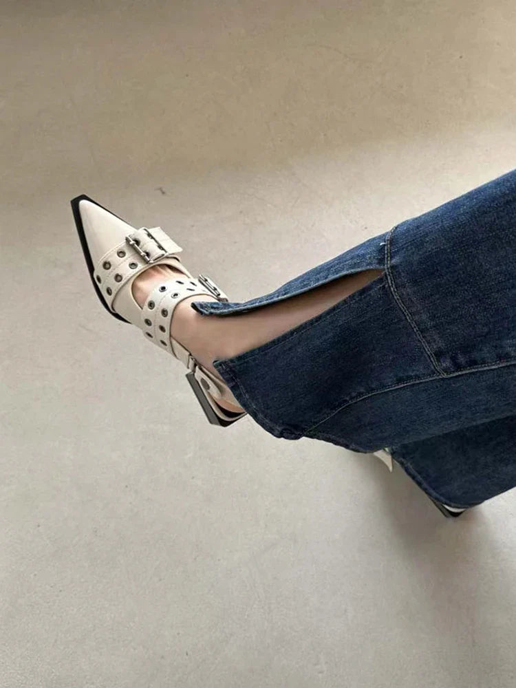 French Style Pointed Toe Mary Jane Shoes Retro Medium Thick Heel Shoes for Women with Skirts and Small Leather Shoes