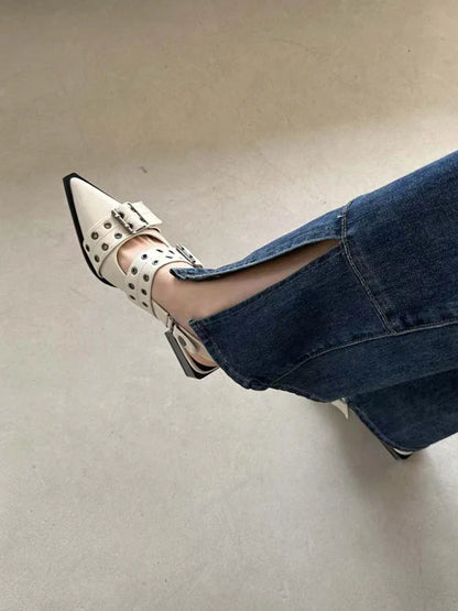 French Style Pointed Toe Mary Jane Shoes Retro Medium Thick Heel Shoes for Women with Skirts and Small Leather Shoes