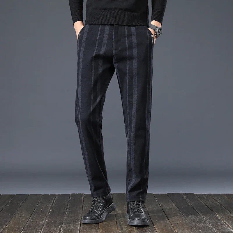 Autumn New Men's Slim Casual Pants  Fashionable Fit Elastic Business Pants High Quality Stripe Classic 3-colors Male Trousers