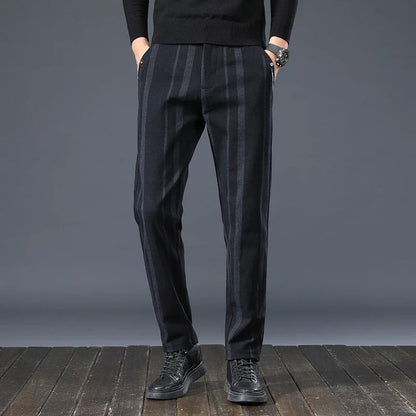 Autumn New Men's Slim Casual Pants  Fashionable Fit Elastic Business Pants High Quality Stripe Classic 3-colors Male Trousers