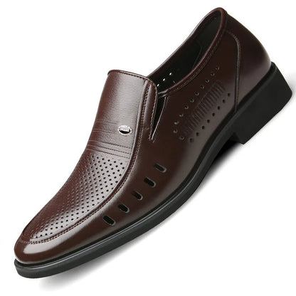 New Designer Big Size Leather Shoes For Men Summer Breathable Hallow Business Casual Shoes Male Solid Color Fashion Loafers Man