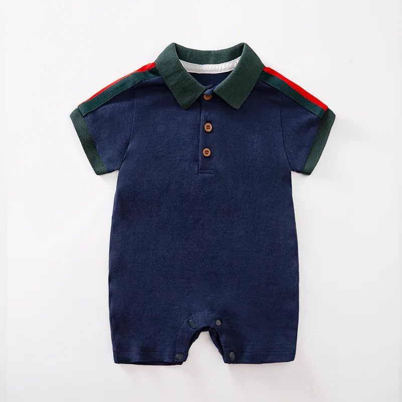 Summer Infant Boys Romper Short Sleeve Half Button-Up Collared Overalls Fashion Baby Clothing for Newborns And Toddlers