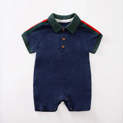 Summer Infant Boys Romper Short Sleeve Half Button-Up Collared Overalls Fashion Baby Clothing for Newborns And Toddlers