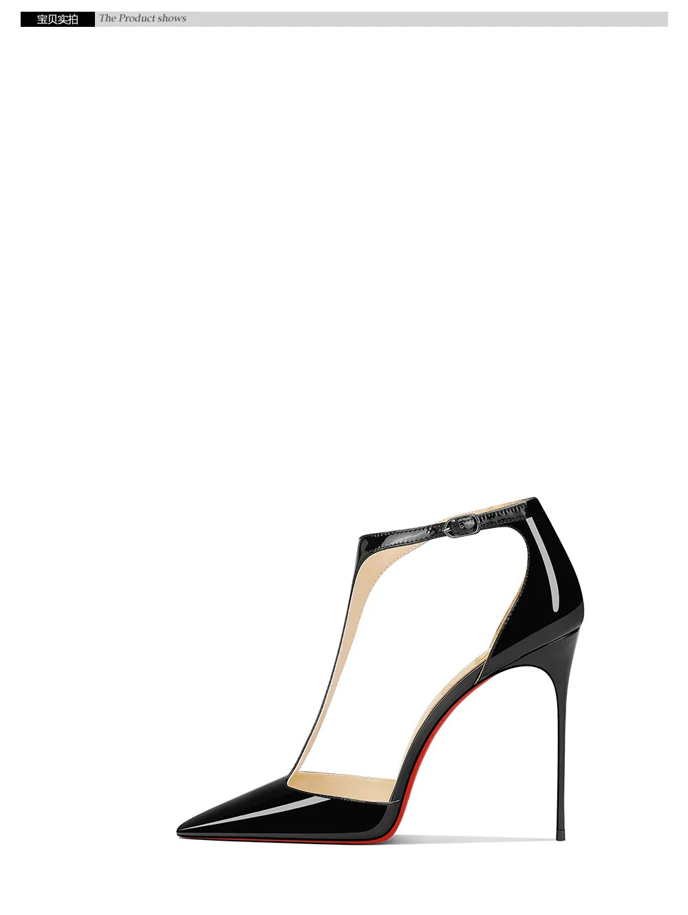 Black patent leather T-belt bag with nightclub sexy 12cm ultra-fine heel pointed party European and American high-heeled sandals