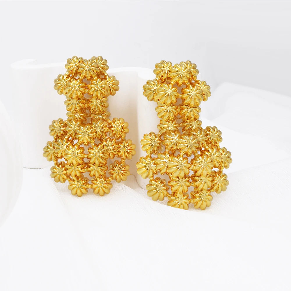 Exaggerate Africal Big Flower Earrings For Women 18K Gold Plated Fashion Piercing Earrings Dubai Nigeria Wedding Party Jewelry