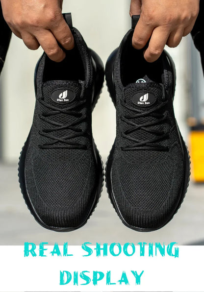 Men‘s Safety Shoes with Steel Toe Puncture Proof Anti-smash Work Sneakers Lightweight Breathable Black Sneakers for Construction