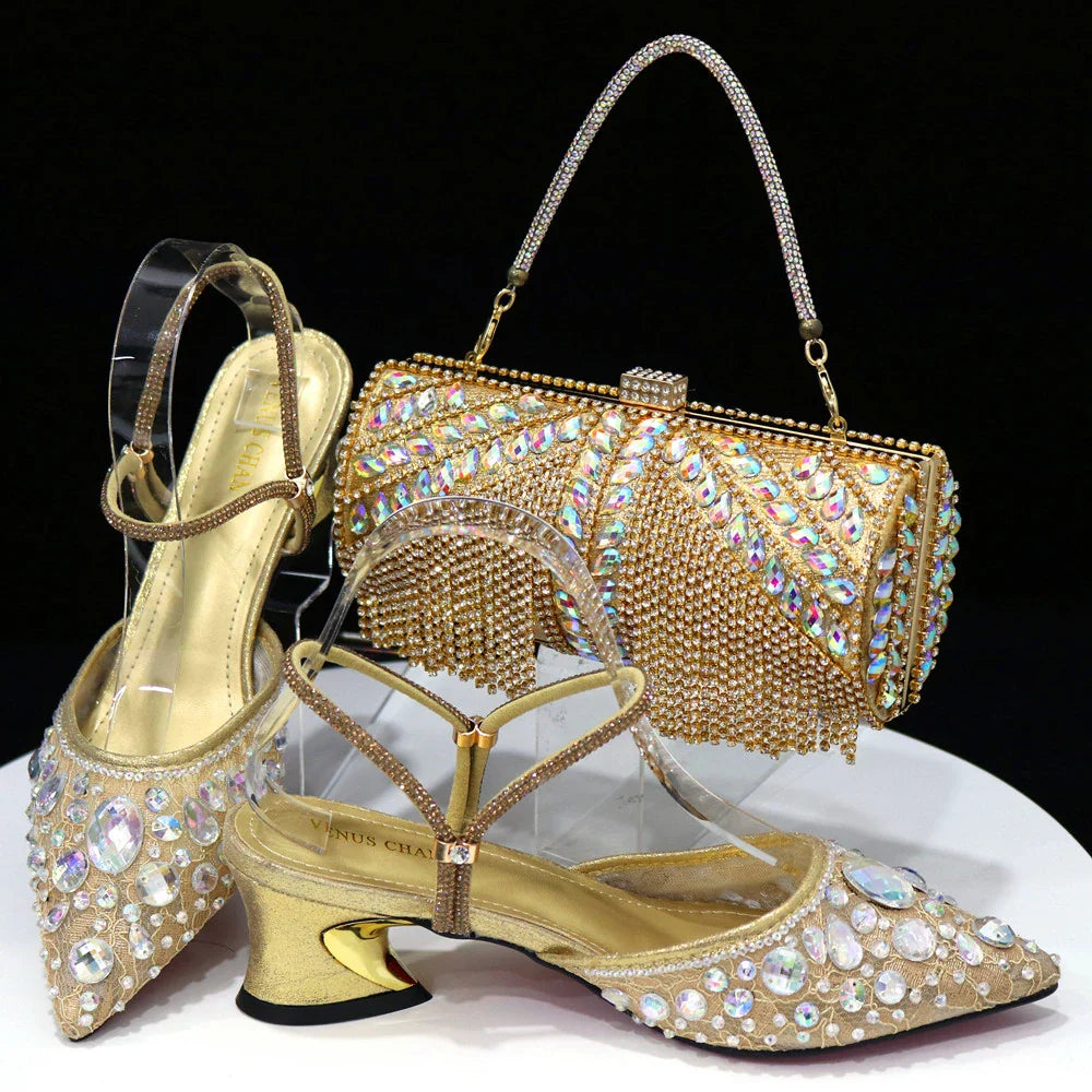New Italian Design Noble Dual-Purpose Three-Dimensional Bag And Ladies Heel Shoes Shiny Material For Nigeria Wedding Party