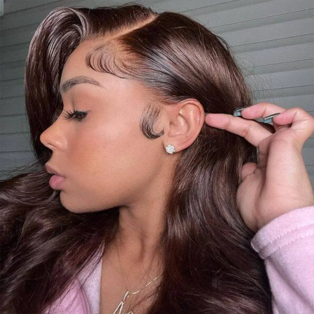200 Density 30 38Inch Chocolate Brown Body Wave Human Hair Wigs Brazilian 13x6 HD Lace Frontal Wigs #4 Color 13x4 Lace Front Wig
