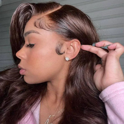 200 Density 30 38Inch Chocolate Brown Body Wave Human Hair Wigs Brazilian 13x6 HD Lace Frontal Wigs #4 Color 13x4 Lace Front Wig
