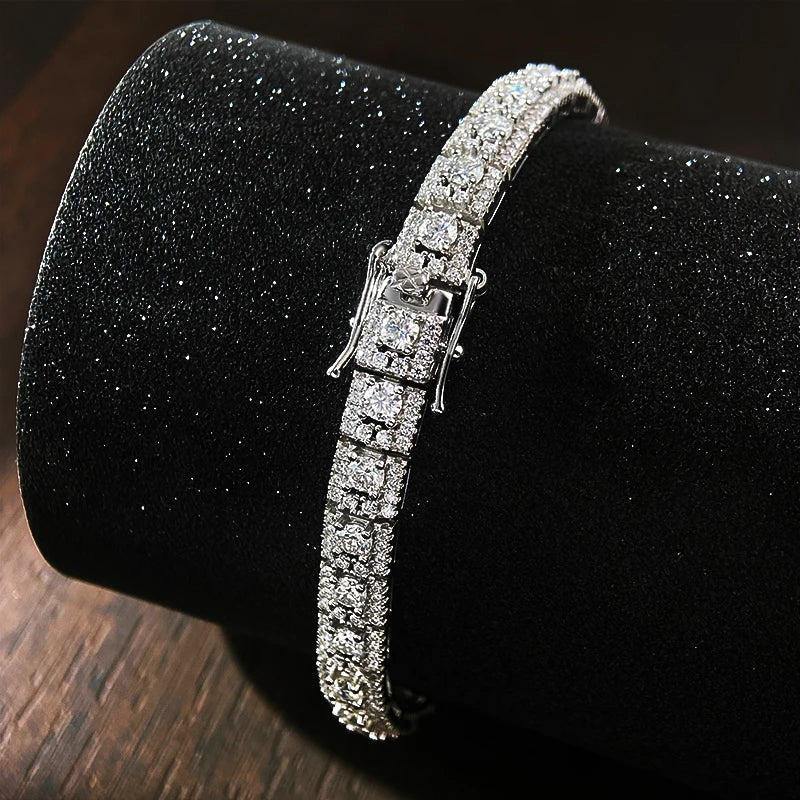 D VVS1 Moissanite Tennis Bracelet GRA Certified Lab Diamond 925 Sterling Silver 6mm Width Cuban Bracelets for Women Man