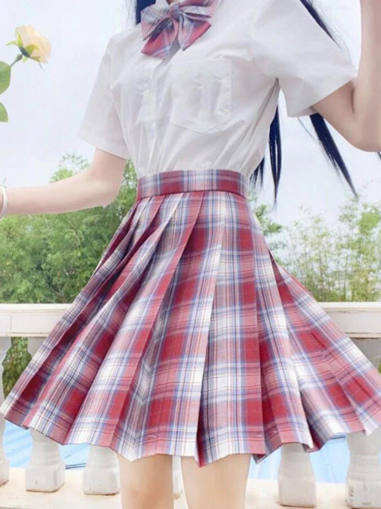 Plaid Women Pleated Skirt Bow Knot Summer High Waist Preppy Girls Dance Mini Skirt Cute A Line Harajuku Sexy Japan Faldas