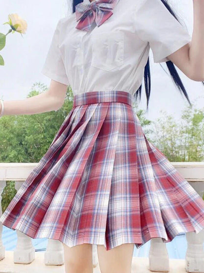 Plaid Women Pleated Skirt Bow Knot Summer High Waist Preppy Girls Dance Mini Skirt Cute A Line Harajuku Sexy Japan Faldas