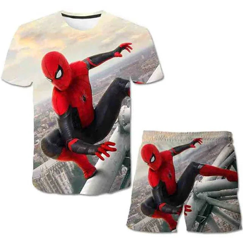 Kids Summer Tshirt Set Boys Spider-Man Trendy 2 Piece Hulk Iron Man Spiderman Outfit