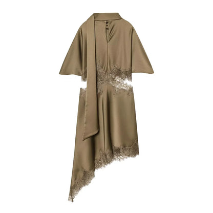 Elegant Sexy Chic Women Mini Dress Asymmetrical Scarf Collar Dress Fashion 2026 Spring Summer Holiday Night Out Dress
