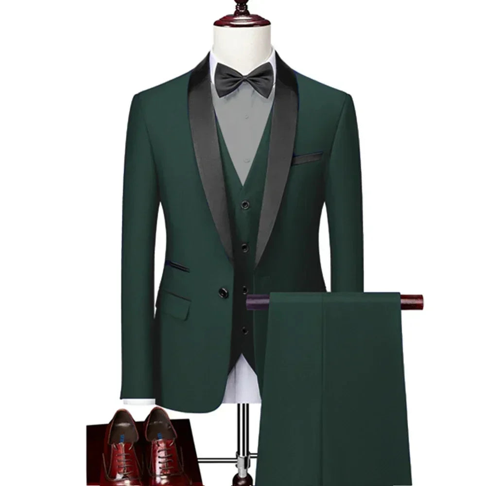 Formal Suit Set Coat Vest Trousers Business Groom Wedding Dress Blazer Pants suit men trajes de boda para hombre completos