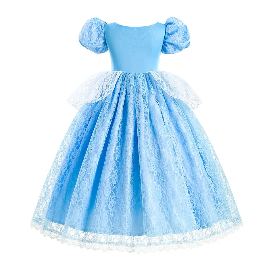 Kid Chic Cinderella Lace Ball Gown Princess Cosplay Floral Party Dress Fairy Punmkin Car Girls Story Role Play Carnival Costume