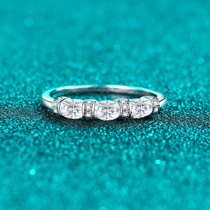 Oval Cut Full Moissanite Ring for Women 925 Sterling Silver with White Gold Plated Lab Diamond Wedding Gemstone Rings