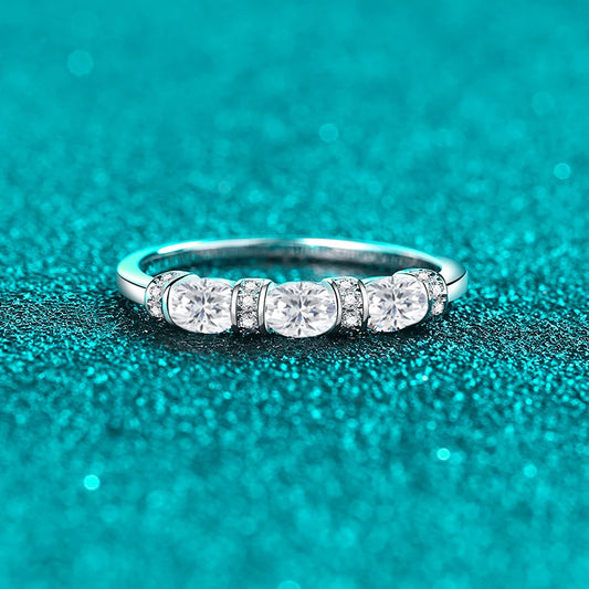 Oval Cut Full Moissanite Ring for Women 925 Sterling Silver with White Gold Plated Lab Diamond Wedding Gemstone Rings