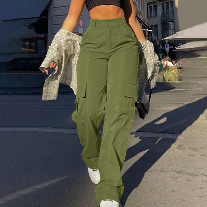 Harajuku Cotton Trousers Stretch Twill High Waisted Wide Leg Pants