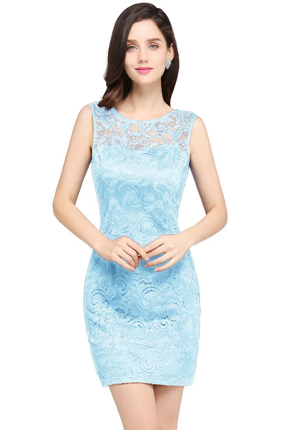 Purple Illusion Lace Cocktail Dress Elegant Women Sexy Backless Tight Mini O Neck Blue Evening Party Prom Gown Vestido De Gala