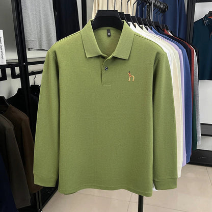 Original Brand Men's Polo Shirt 100 Cotton Lapel Dog Embroider Long Sleeve T-Shirt Autumn New Business Casual Handsome Men'swear