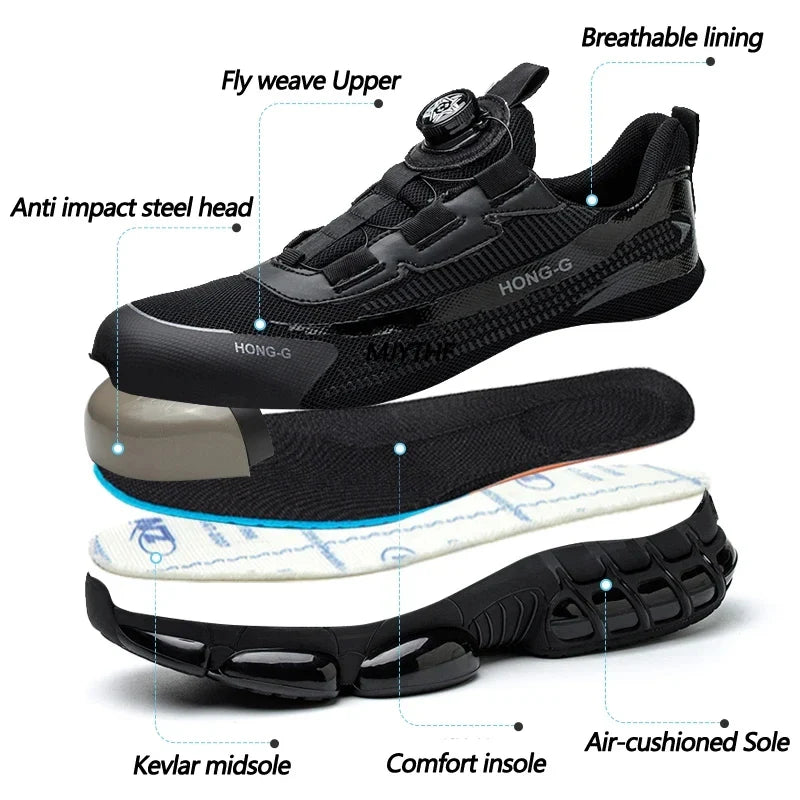 Rotating Button Safety Shoes Men Anti-smash Anti-puncture Protective Work Shoes Fashion Men Sport Shoes Security Boots Men ﻿