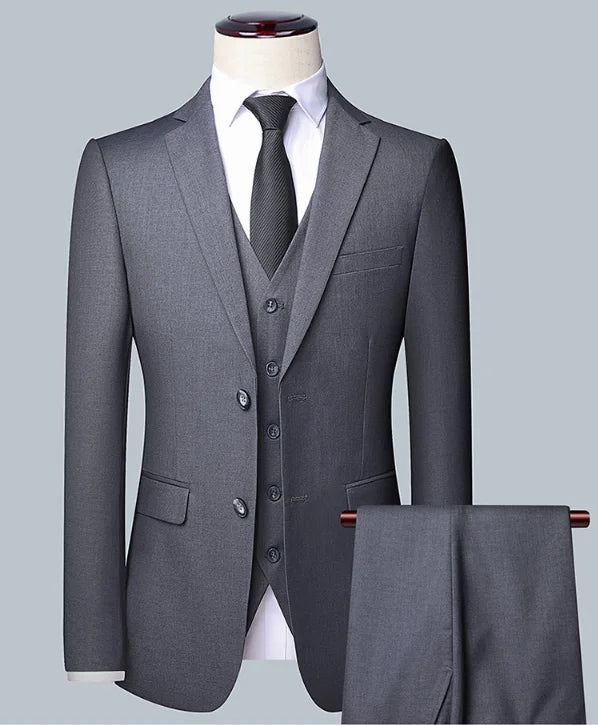 Men's Solid Color Business Suit Fashion Banquet Wedding Trend Groom Best Man Single 3/2/1