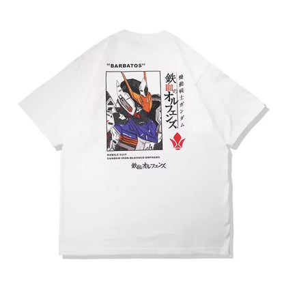 Japanese Anime All Cotton T-shirt Mobile Suit Gundam RX78 Design Picture Short Sleeved Hot Selling Loose Casual Couple Top