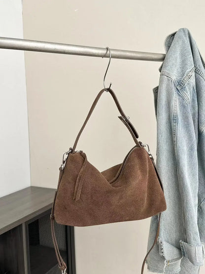 Genuine Leather Fashion Autumn Winter Boston Tote Soft Matte Suede Cow Leather Women's Handbag Shoulder Crossbody Bag For Women