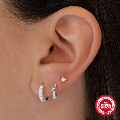 CANNER Set Double Layer Smooth Classic Hoop Earrings For Women 925 Sterling Silver Ins Flower Color Zircon Earrings Fine Jewelry