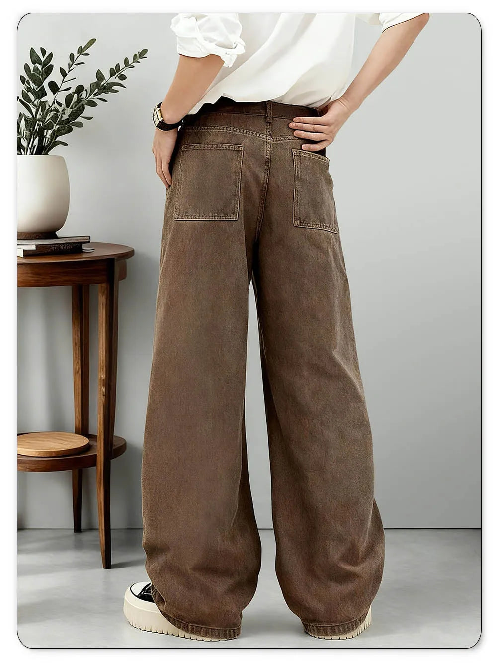American Men's Retro Brown Ultra Baggy Wide Leg Jeans Street Casual Embroidery Oversized Men's Clothes Unisex Denim Pants