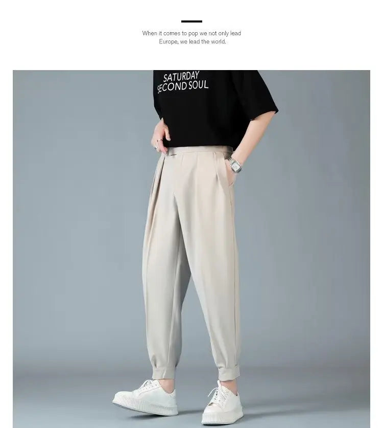 Pleats Men's Casual Harem Pants Japanese Style Fashion Loose Pants Harajuku Male Feet Solid Color Youth Trousers Streetwear