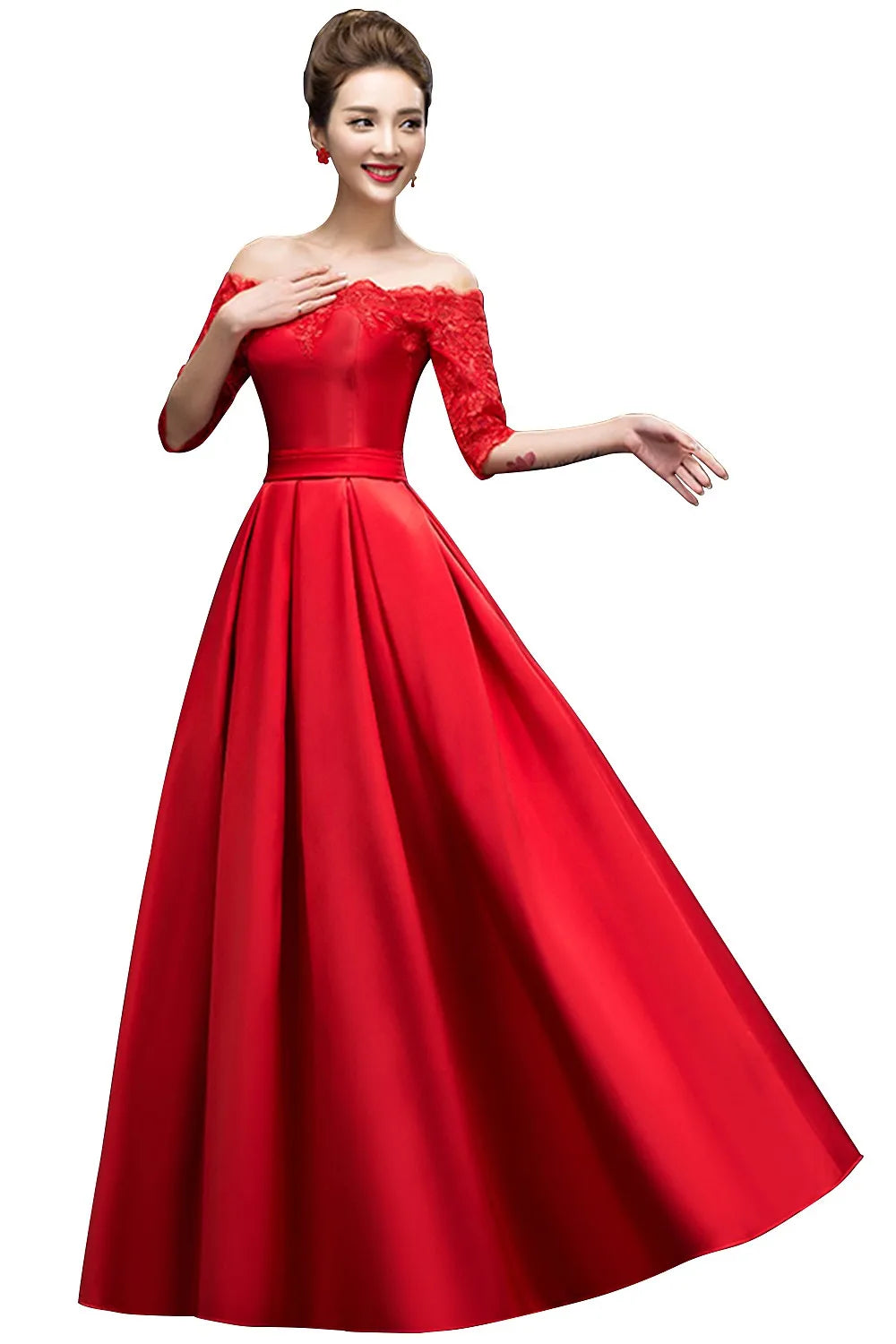 Luxury Lace Appliques Evening Dresses Elegant Satin A Line Embroidery Lace Up Prom Gowns Formal Party Vestido De Gala For Bride