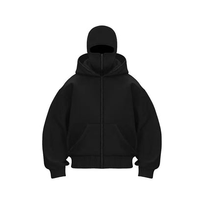 Sweatshirt with Hooded Face Mask Zipper DesignMen's Balaclava Zip Hoodie Winter Warm Casual Sports Jacket Outdoor Activities